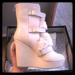 Juicy Couture white fur platform boots (size 10)